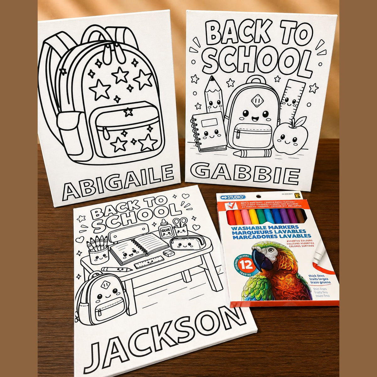 Personalized Kids Coloring Canvas Kit – Back to School