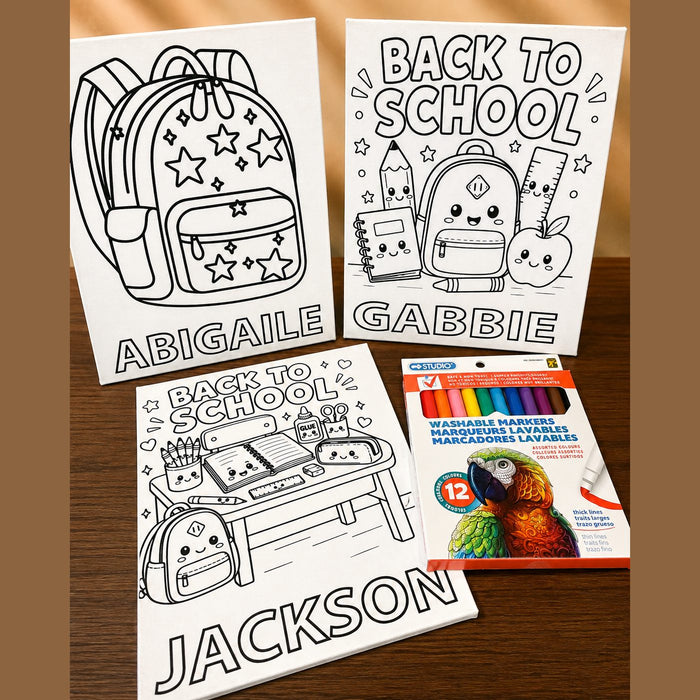 Personalized Kids Coloring Canvas Kit – Back to School