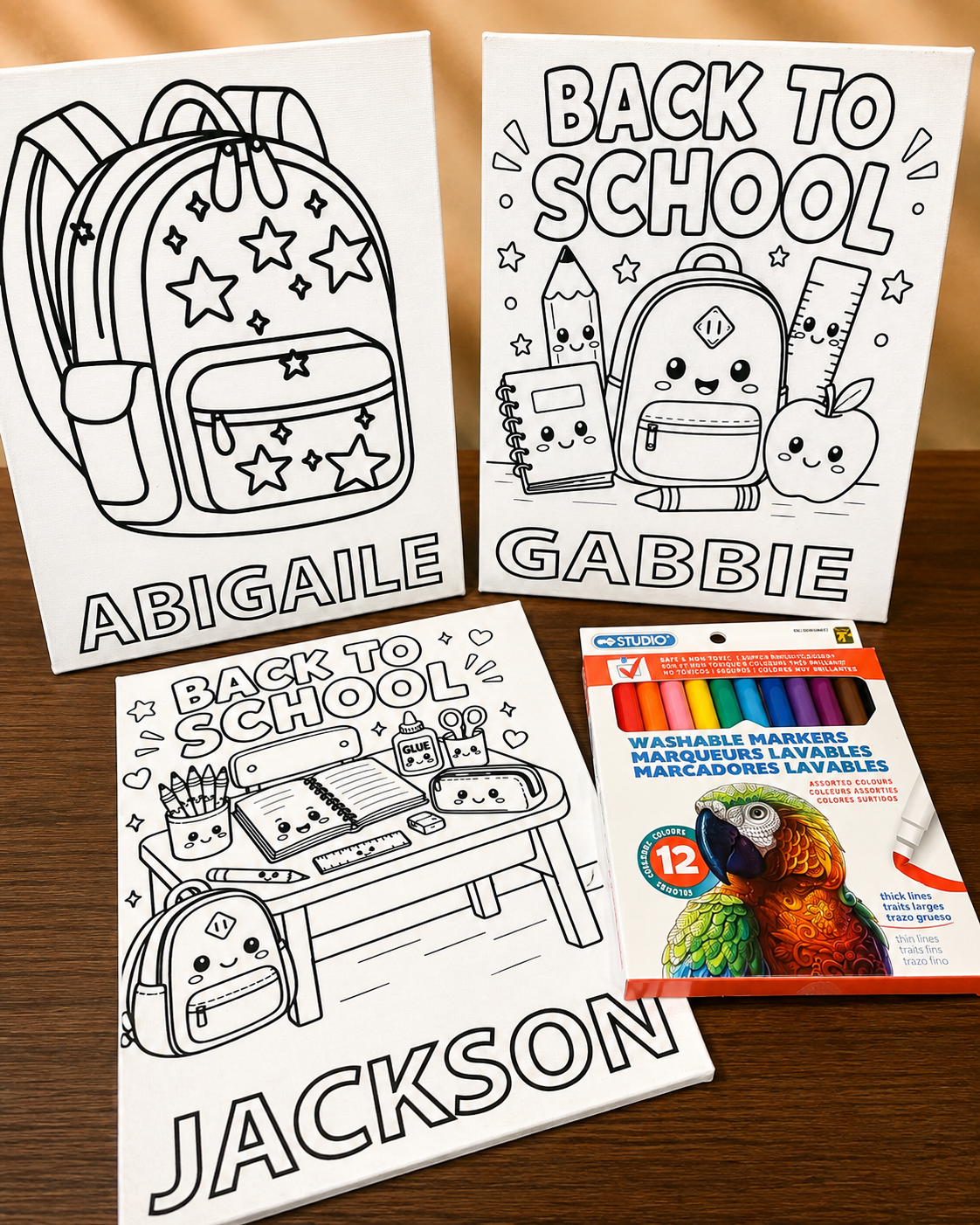 Personalized Kids Coloring Canvas Kit – Back to School