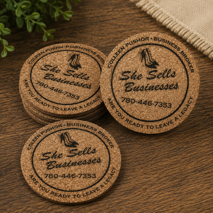 Personalized engraved cork coasters set of four