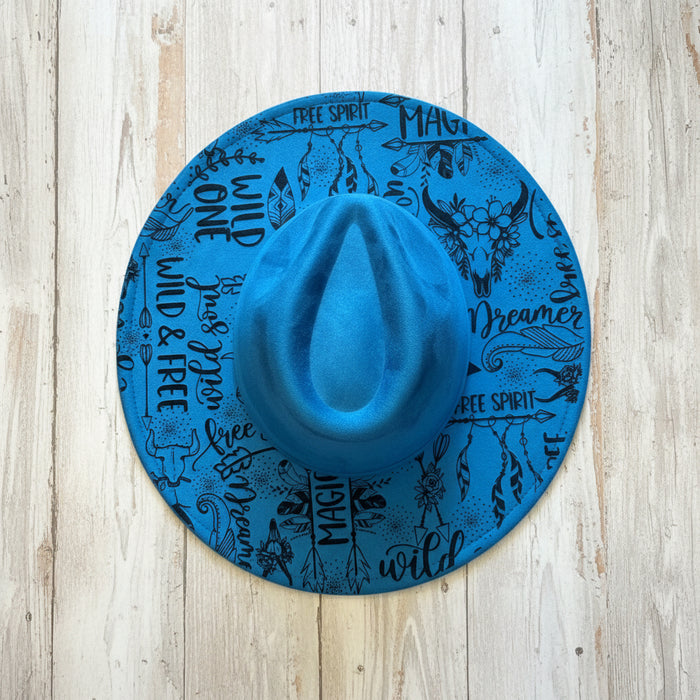 Personalized laser engraved vegan suede wide-brim hat