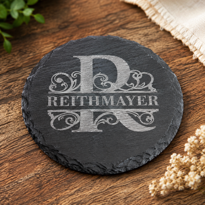 Personalized engraved slate coasters set of four