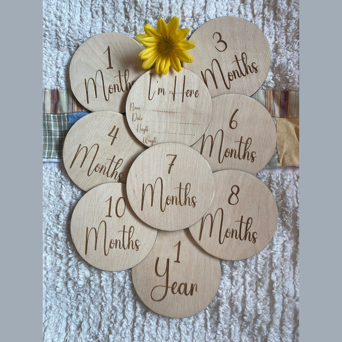 One-month to one-year baby photo milestone discs