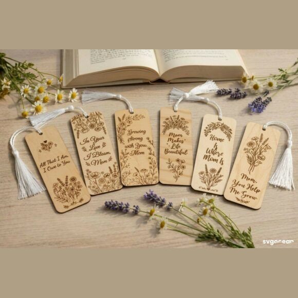 Engraved Baltic birch bookmarks for Mom