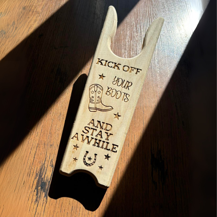 Engraved boot jack for western and riding boots