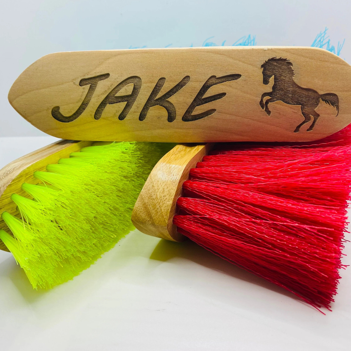 Personalized wooden hard dandy horse grooming brush