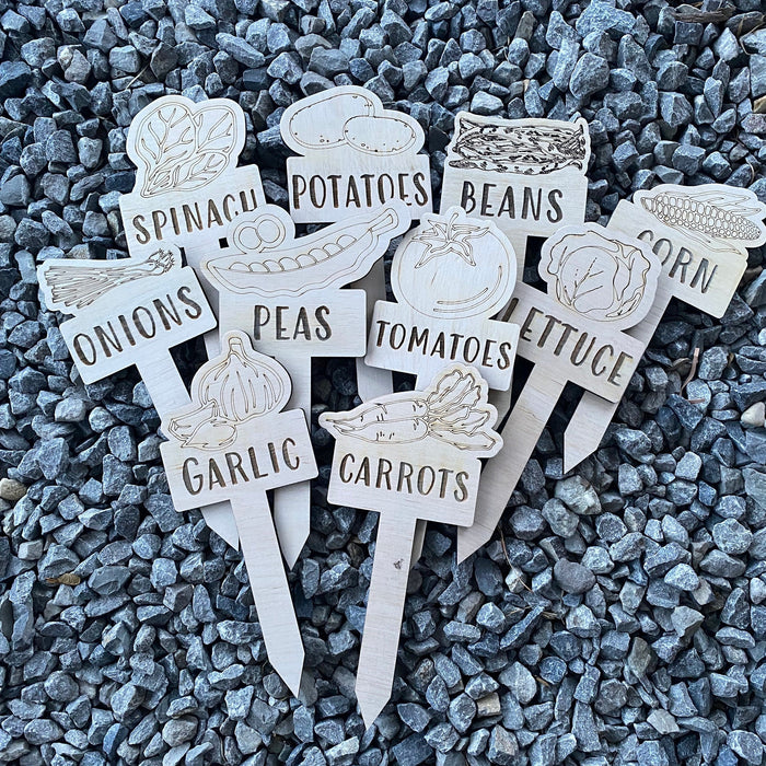 Personalized engraved wood garden markers