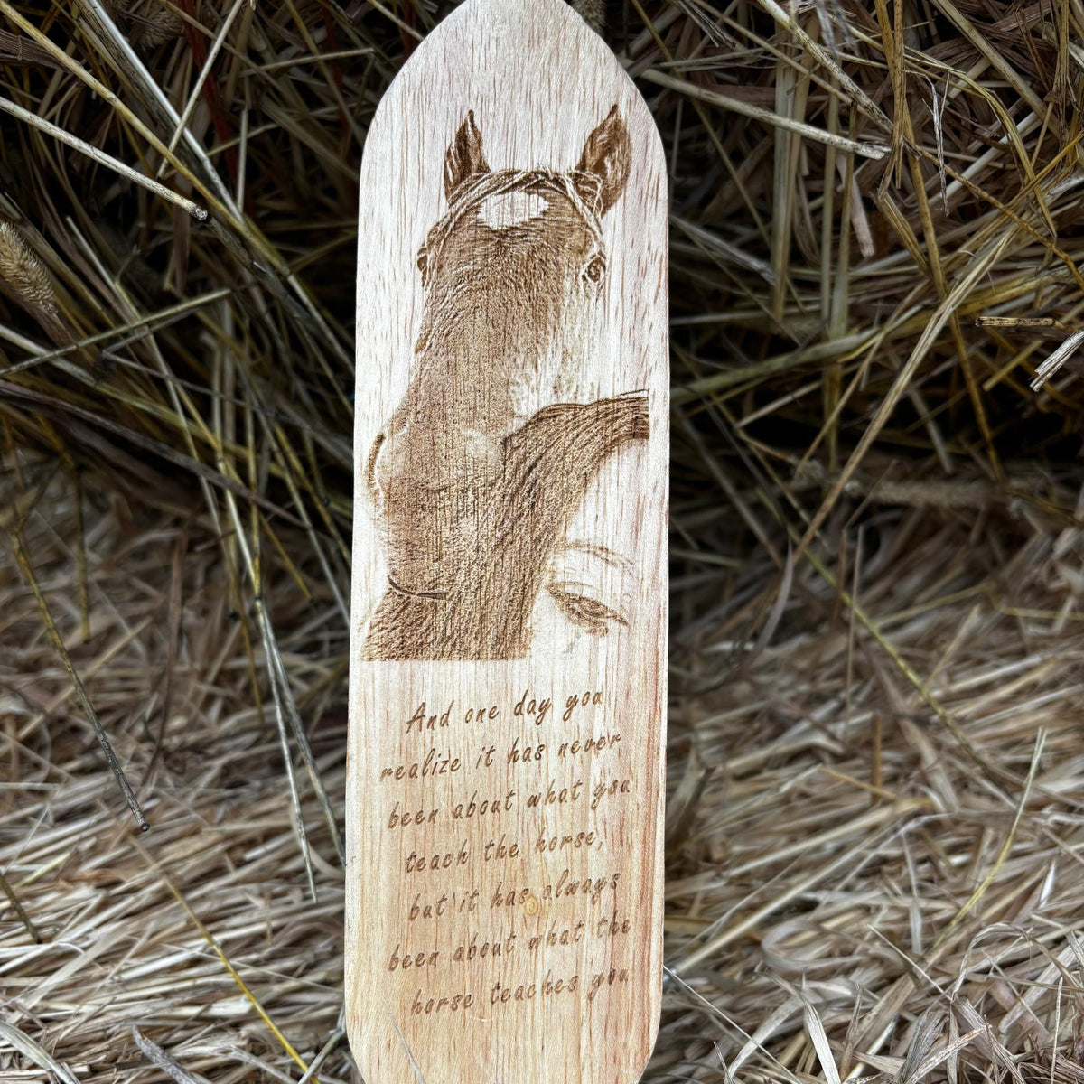 Personalized horse grooming brush engraved with a photograph
