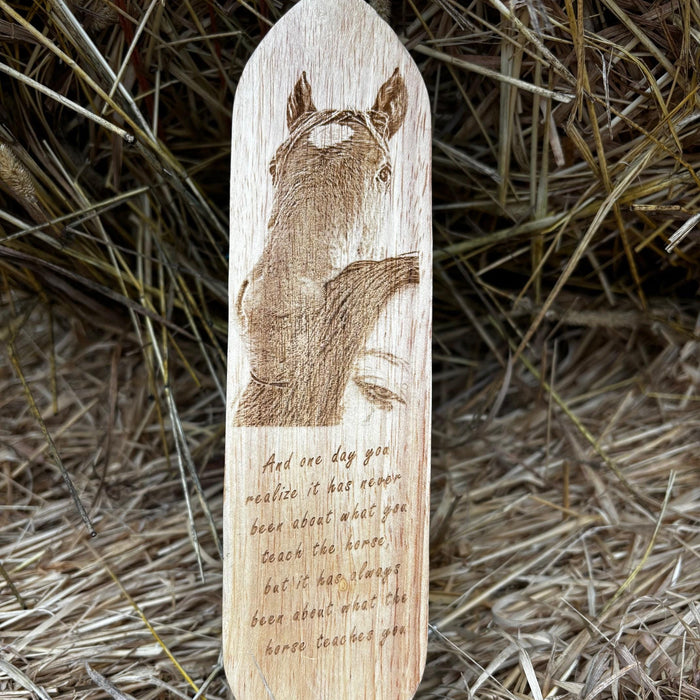 Personalized horse grooming brush engraved with a photograph