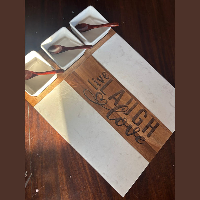 Personalized marble and acacia charcuterie board set