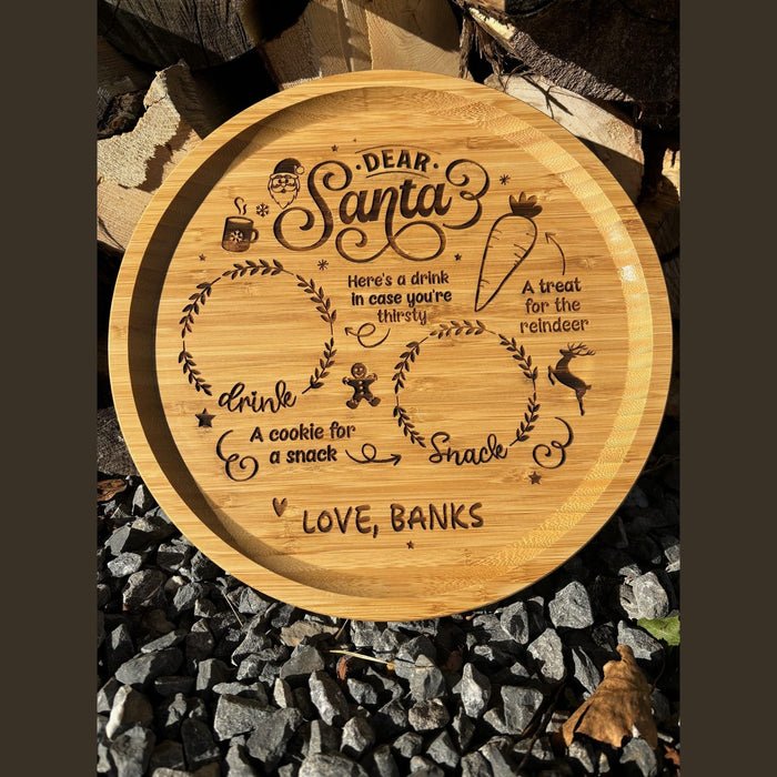 Personalized acacia wood Santa cookie tray