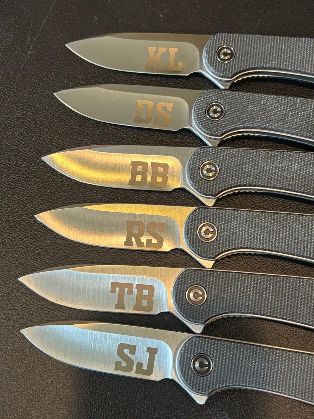 Folding knives engraved with initials