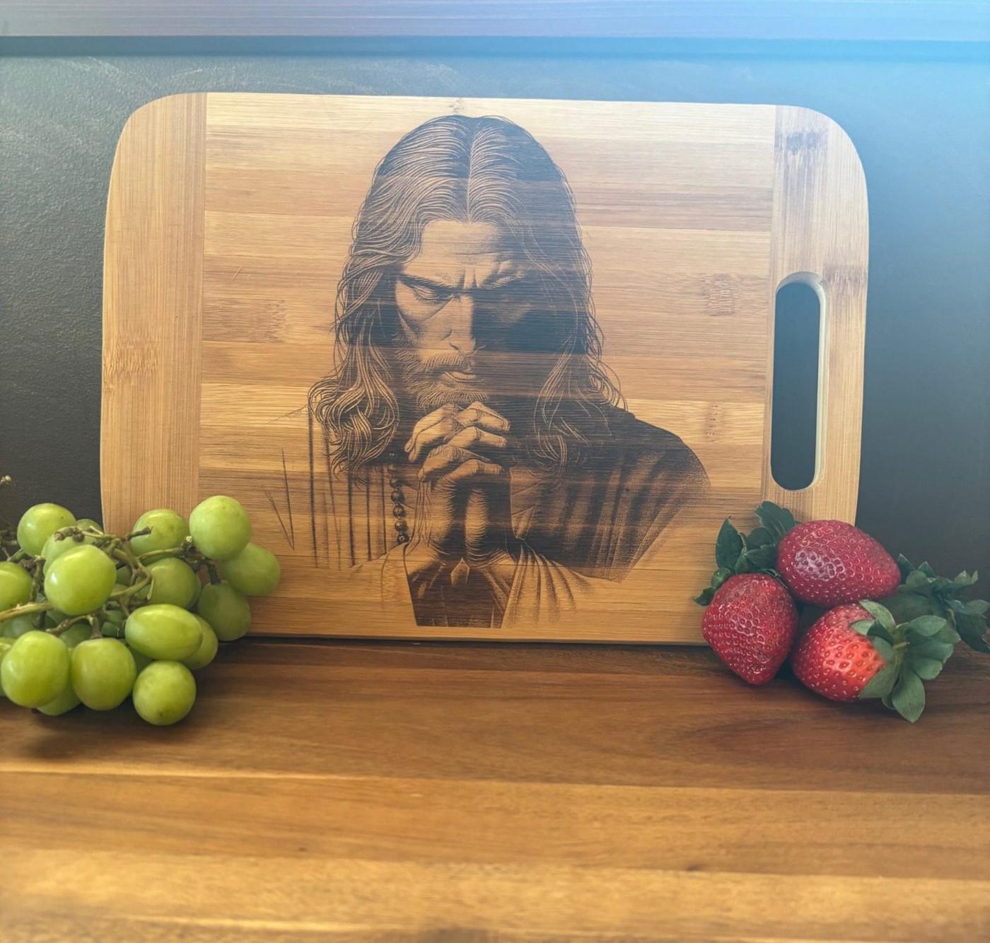 Portrait engraved into a wooden board